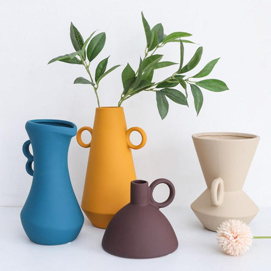 Nordic Creative Simple Ceramic Vase Decoration Living Room Dry Flower Arrangement Table Decoration Flower Color Flower - Pacisia