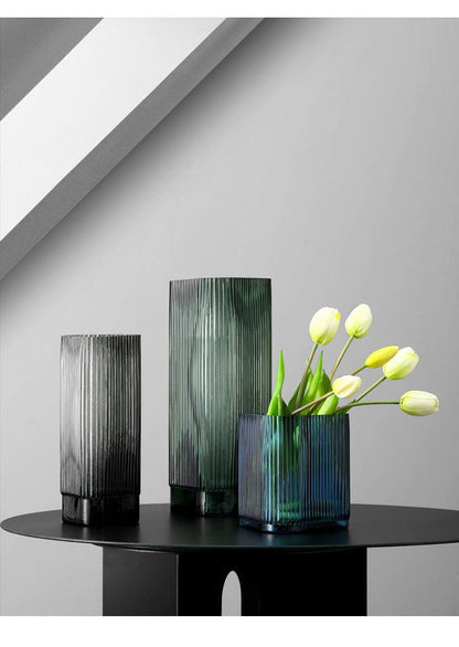 Nordic Light Luxury Creative Vertical Pattern Glass Vase Decoration - Pacisia