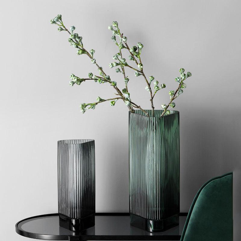 Nordic Light Luxury Creative Vertical Pattern Glass Vase Decoration - Pacisia