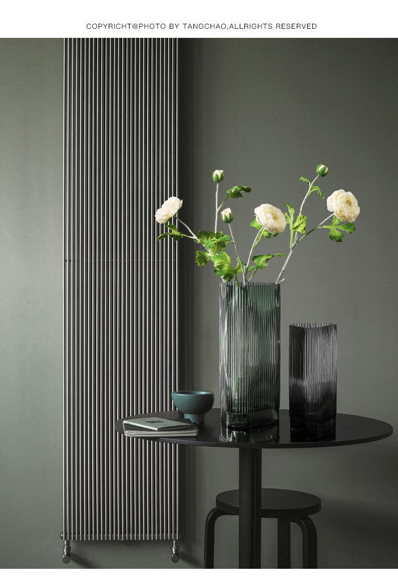 Nordic Light Luxury Creative Vertical Pattern Glass Vase Decoration - Pacisia