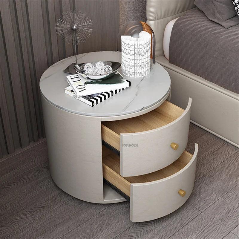 Nordic Light Luxury Solid Wood Bedside Table Bedroom Furniture Storage Lockers Minimalist Home Round Nightstand with Drawer Z - Pacisia