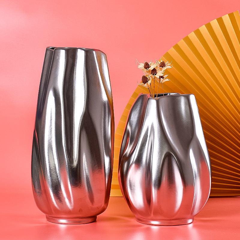 Nordic Model Room Transparent Silver-plated Ceramic Vase - Pacisia