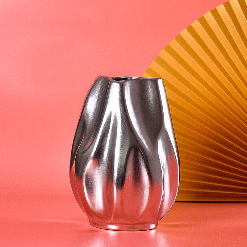 Nordic Model Room Transparent Silver-plated Ceramic Vase - Pacisia