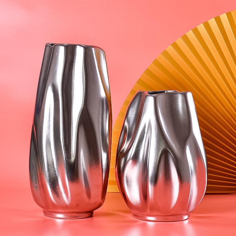 Nordic Model Room Transparent Silver-plated Ceramic Vase - Pacisia
