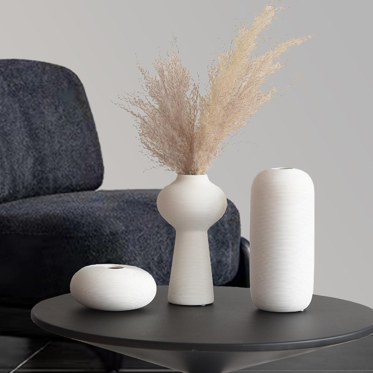 Nordic Modern Minimalist Fired Ceramic Vase With Dry Flower Arrangement - Pacisia