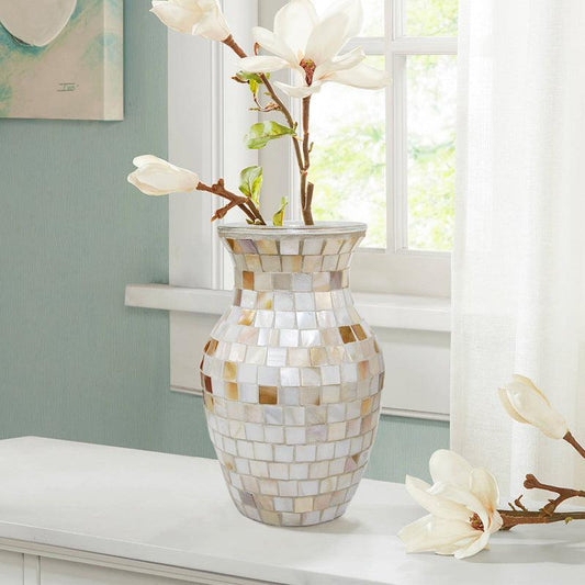 Nordic Pure Handmade White Shell Mosaic Glass Vase - Pacisia
