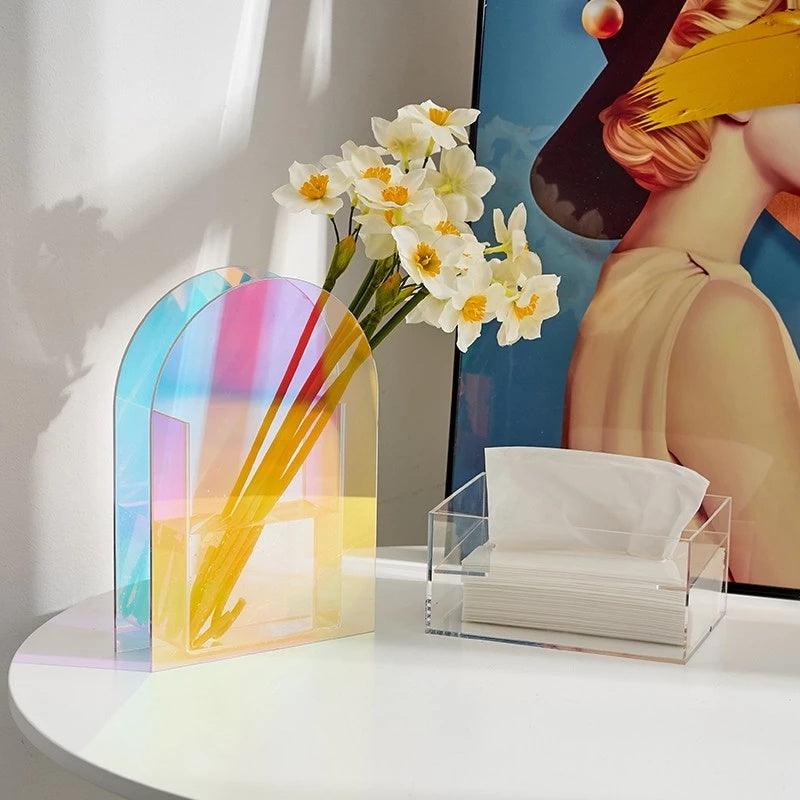 Nordic Rainbow Colorful Acrylic Vase Geometric Art - Pacisia