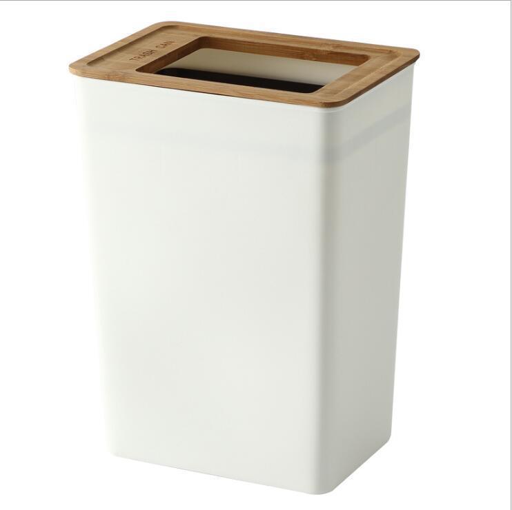 Nordic Rectangle Plastic Wooden Waste Trash Bin With Wooden - Pacisia