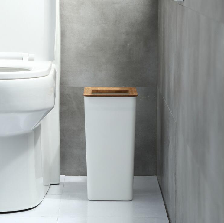 Nordic Rectangle Plastic Wooden Waste Trash Bin With Wooden - Pacisia