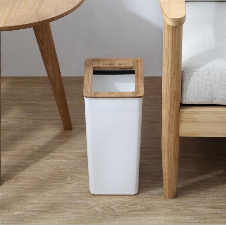 Nordic Rectangle Plastic Wooden Waste Trash Bin With Wooden - Pacisia