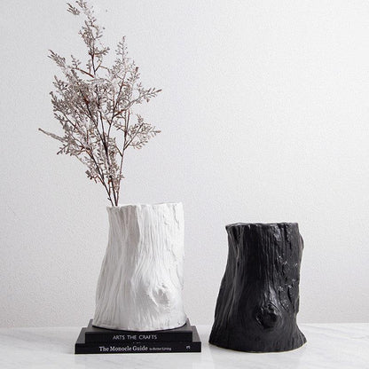 Nordic Simple Black And White Ceramic Creative Stump Vase Fashion Home Villa Model Room Soft Decoration Handicraft Flower - Pacisia