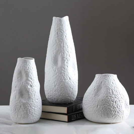 Nordic Simple Ceramic Concave White Vase Soft Home Decoration Ornaments - Pacisia