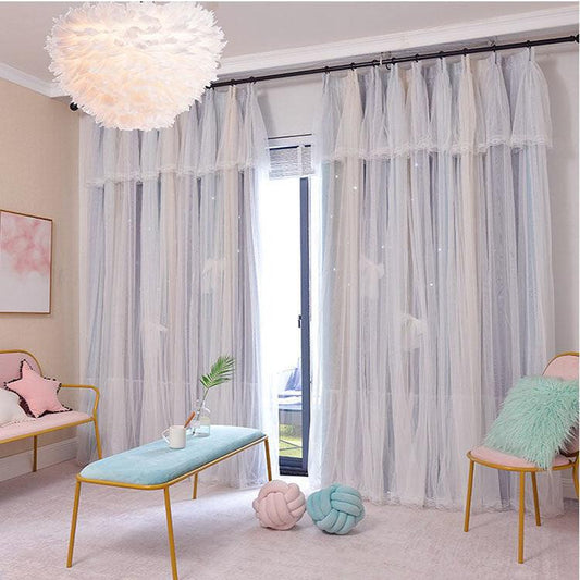 Nordic Simple Hollow Star Princess Wind Bedroom Blackout Curtains - Pacisia