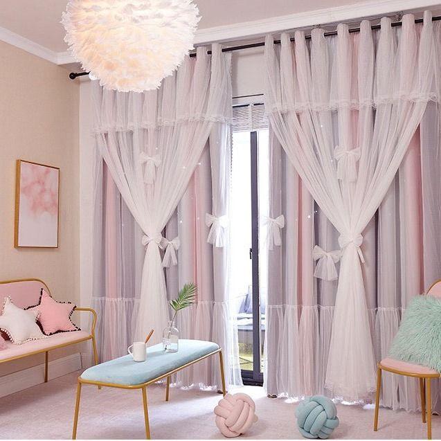 Nordic Simple Hollow Star Princess Wind Bedroom Blackout Curtains - Pacisia