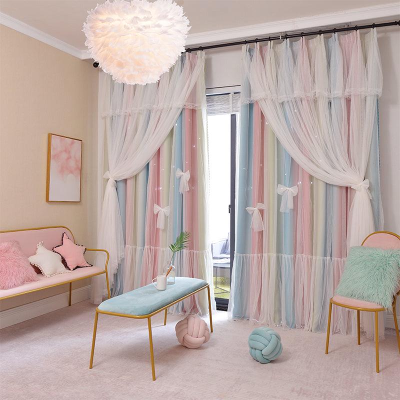 Nordic Simple Hollow Star Princess Wind Bedroom Blackout Curtains - Pacisia