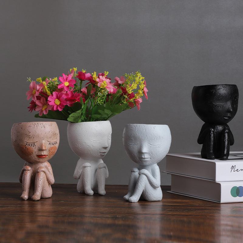 Nordic Style Girl Doll Modern Home Decoration Resin Vase - Pacisia