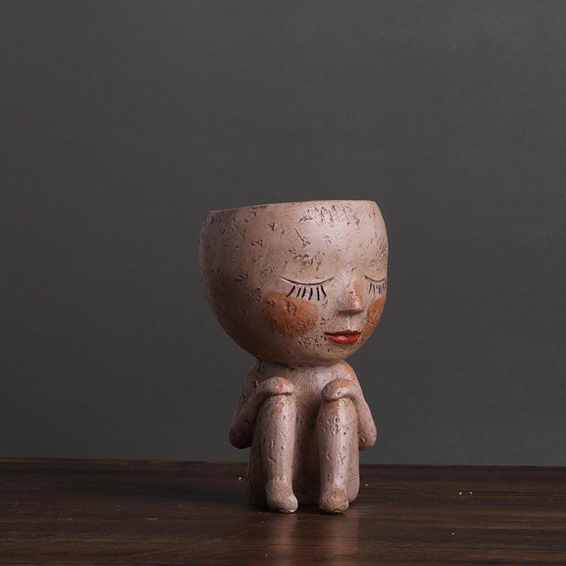 Nordic Style Girl Doll Modern Home Decoration Resin Vase - Pacisia