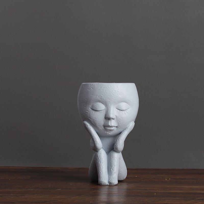 Nordic Style Girl Doll Modern Home Decoration Resin Vase - Pacisia