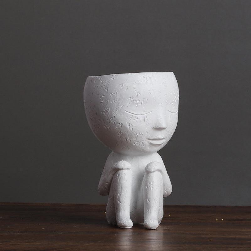 Nordic Style Girl Doll Modern Home Decoration Resin Vase - Pacisia