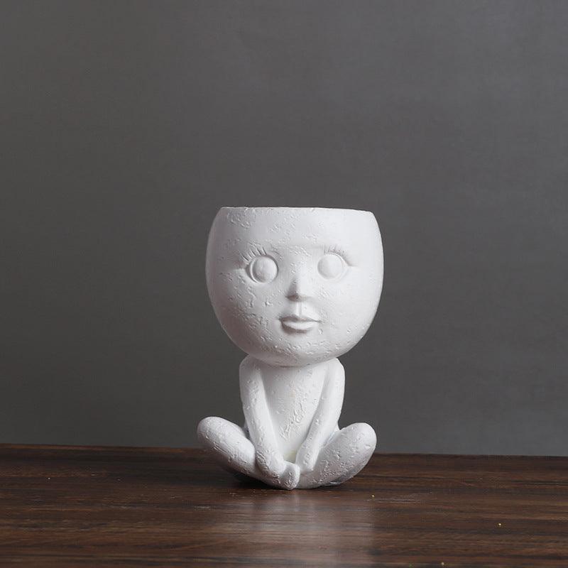 Nordic Style Girl Doll Modern Home Decoration Resin Vase - Pacisia