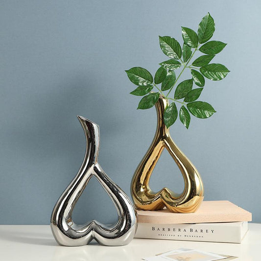 Nordic Style Heart Hollow Out Electroplated Ceramic Vase Decoration - Pacisia