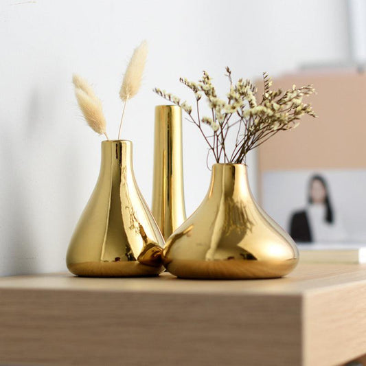 Nordic Style Ins light Luxury Golden Ceramic Small Vase - Pacisia