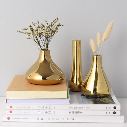 Nordic Style Ins light Luxury Golden Ceramic Small Vase - Pacisia