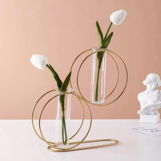 Nordic Style Simple Geometric Metal Wrought Iron Transparent Glass Hydroponic Vase - Pacisia