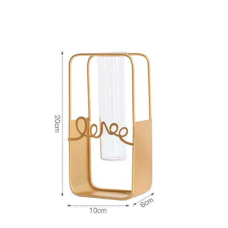 Nordic Style Simple Geometric Metal Wrought Iron Transparent Glass Hydroponic Vase - Pacisia