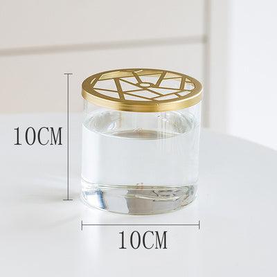 Nordic Transparent Glass Vase Golden Grid Cover Living Room Flower - Pacisia