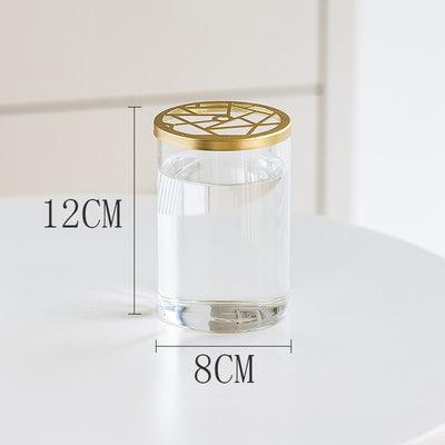 Nordic Transparent Glass Vase Golden Grid Cover Living Room Flower - Pacisia