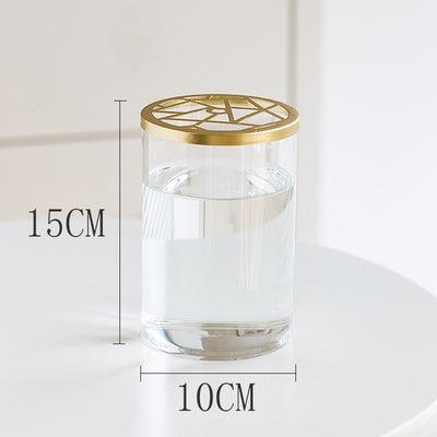 Nordic Transparent Glass Vase Golden Grid Cover Living Room Flower - Pacisia