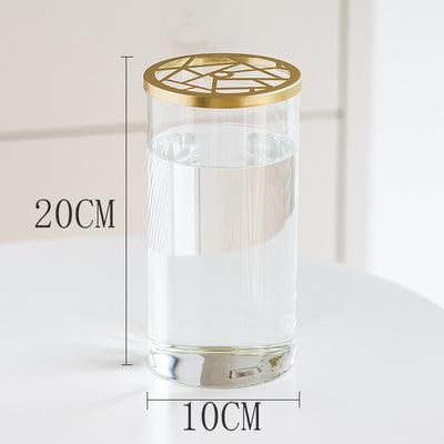 Nordic Transparent Glass Vase Golden Grid Cover Living Room Flower - Pacisia