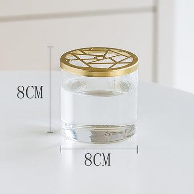 Nordic Transparent Glass Vase Golden Grid Cover Living Room Flower - Pacisia
