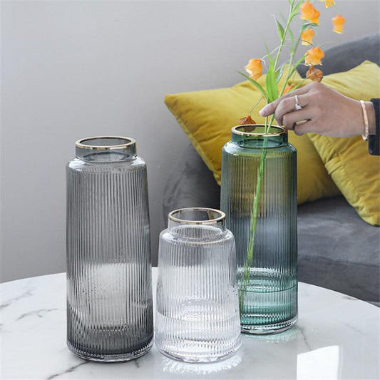 Nordic Vintage Vertical Striped Glass Vase - Pacisia