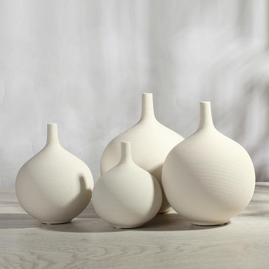 Nordic White Porcelain Flower Vase Artwork Home Decoration Furnishings Round Ceramic Vase Flower Arrangement Decoration Ornament - Pacisia