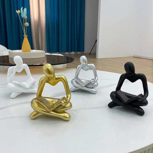 NORTHEUINS Resin Reading Book Figurines for Interior Nordic Abstract Figure Statue Home Living Room Office Desktop Decor Crafts - Pacisia
