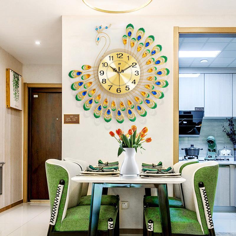 Peacock Wall Clock Living Room Clock Watch Decoration Wall Clock Quartz - Pacisia