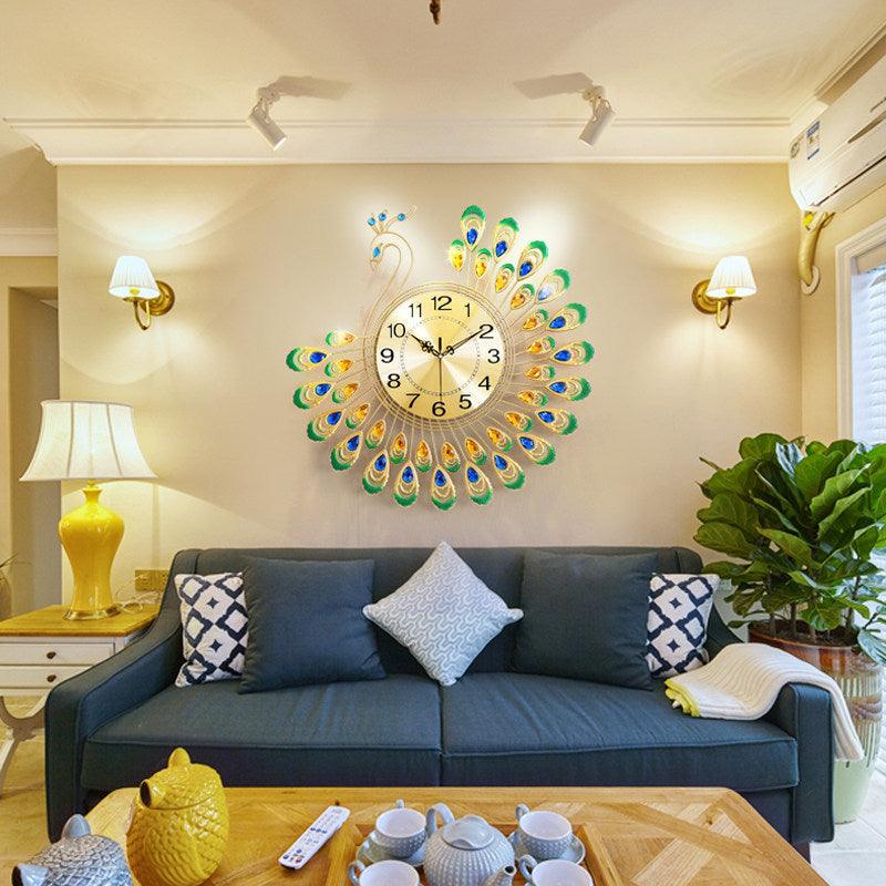 Peacock Wall Clock Living Room Clock Watch Decoration Wall Clock Quartz - Pacisia