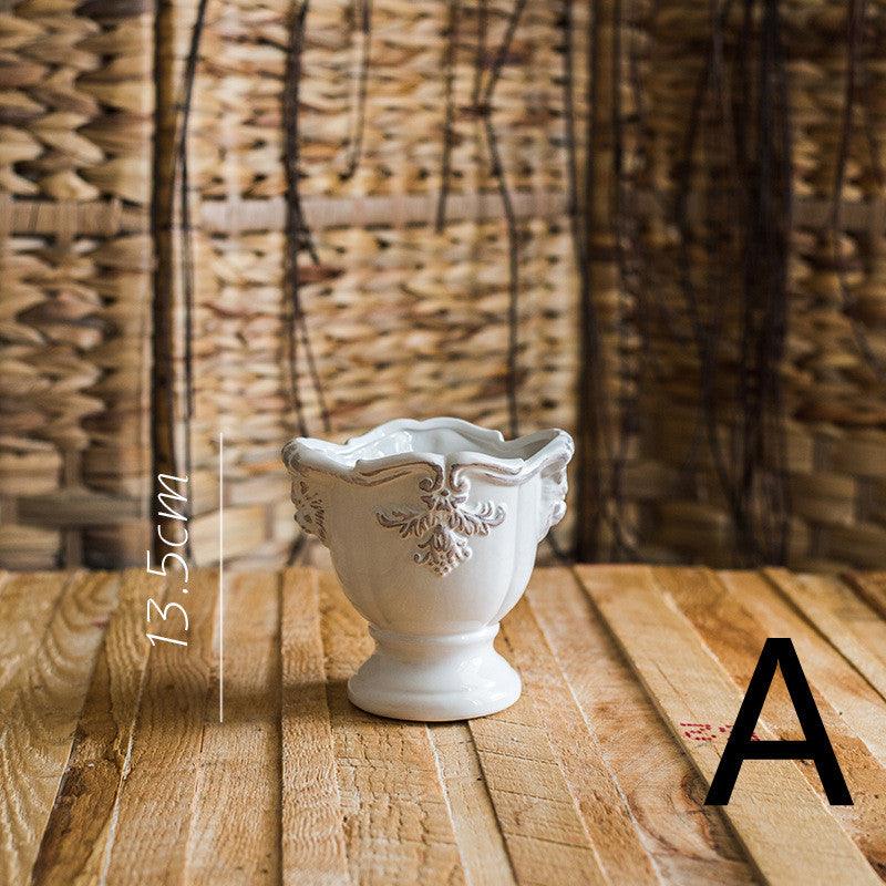 Pedestal Flower Vase Flower Pot Ceramic Glaze Ornament White Porcelain - Pacisia