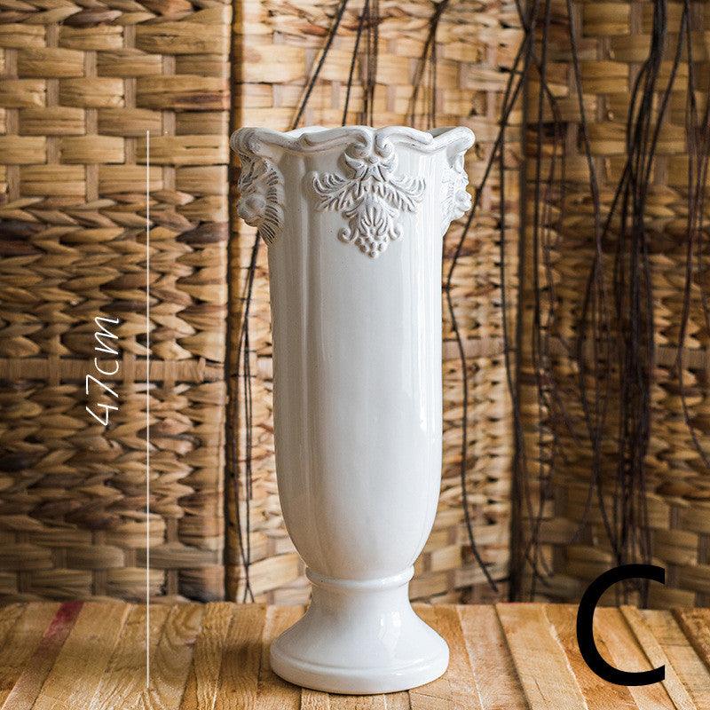 Pedestal Flower Vase Flower Pot Ceramic Glaze Ornament White Porcelain - Pacisia