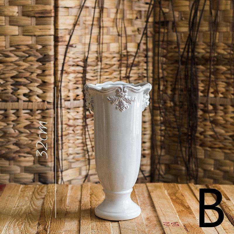 Pedestal Flower Vase Flower Pot Ceramic Glaze Ornament White Porcelain - Pacisia