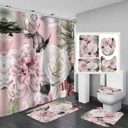 Polyester 3d Printed Shower Curtain Four-piece Set - Pacisia