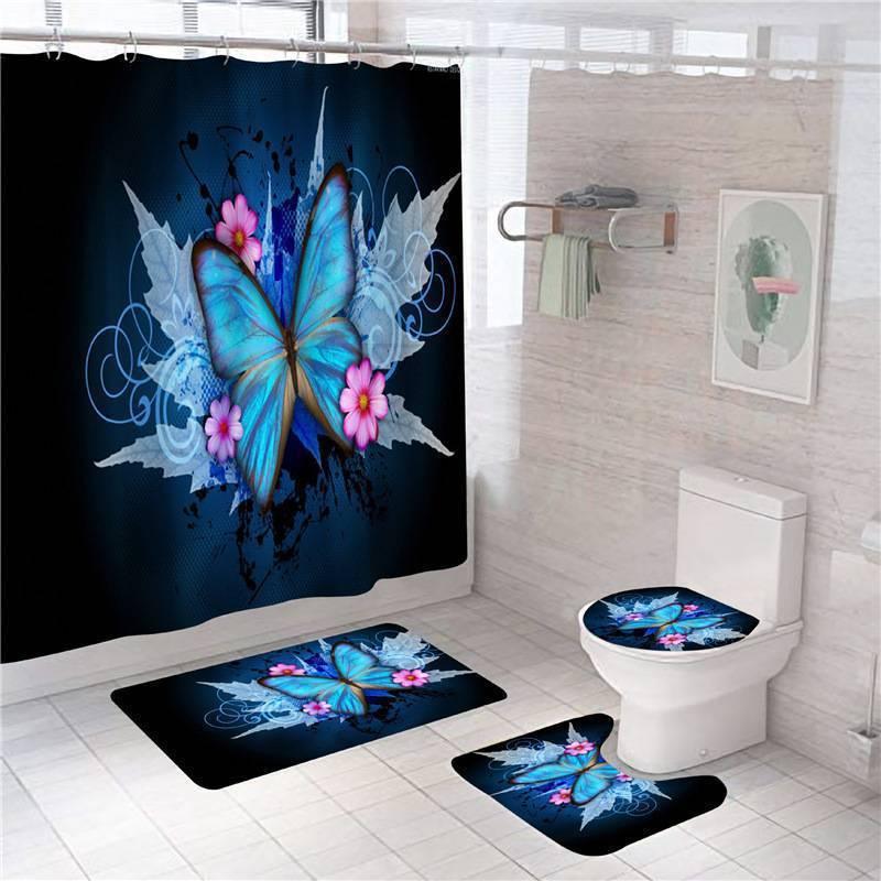 Polyester 3d Printed Shower Curtain Four-piece Set - Pacisia