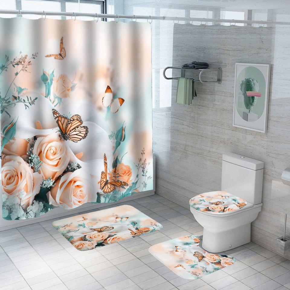 Polyester 3d Printed Shower Curtain Four-piece Set - Pacisia