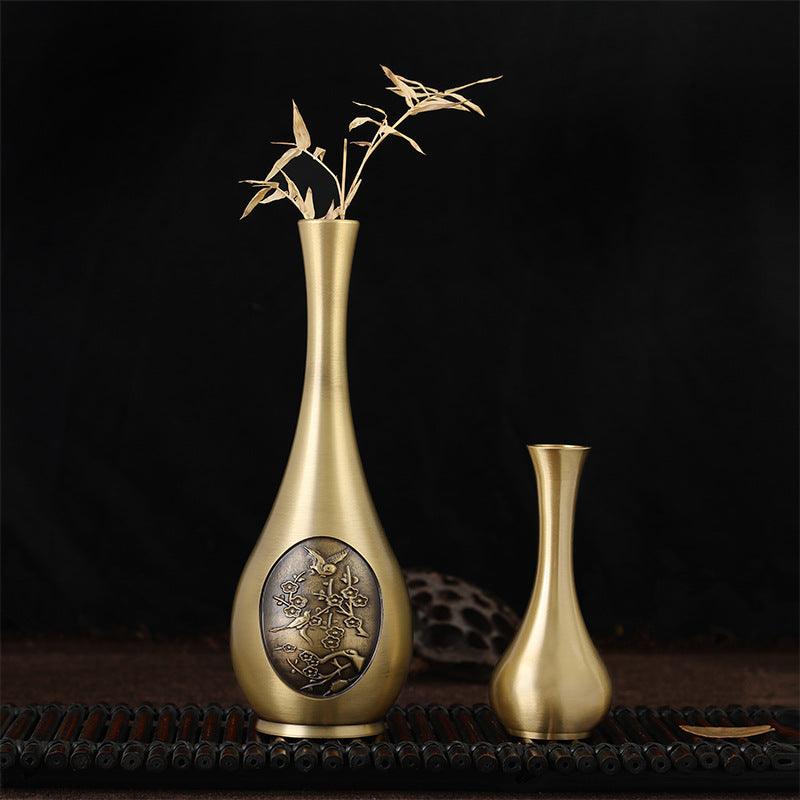 Pure Brass Decorative Flower Vase Carved Ornaments - Pacisia