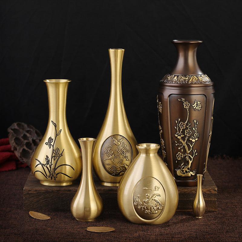 Pure Brass Decorative Flower Vase Carved Ornaments - Pacisia