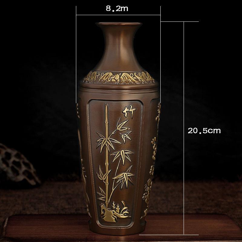 Pure Brass Decorative Flower Vase Carved Ornaments - Pacisia