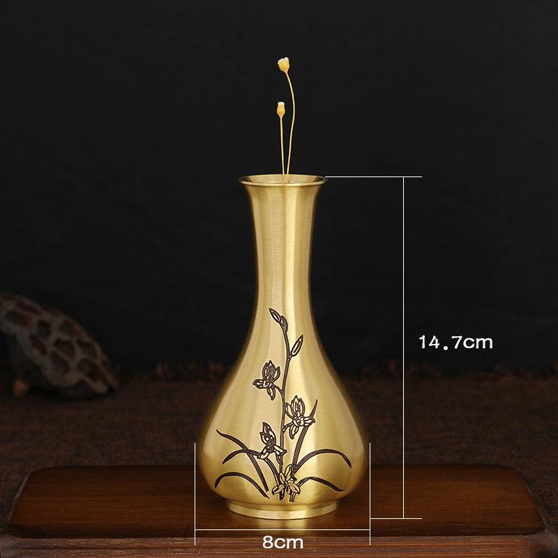 Pure Brass Decorative Flower Vase Carved Ornaments - Pacisia