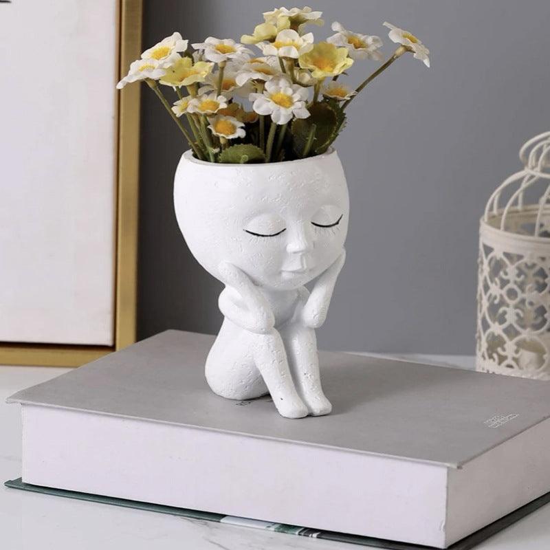 Resin Vase Girl Doll Succulent Plant Desktop Home - Pacisia